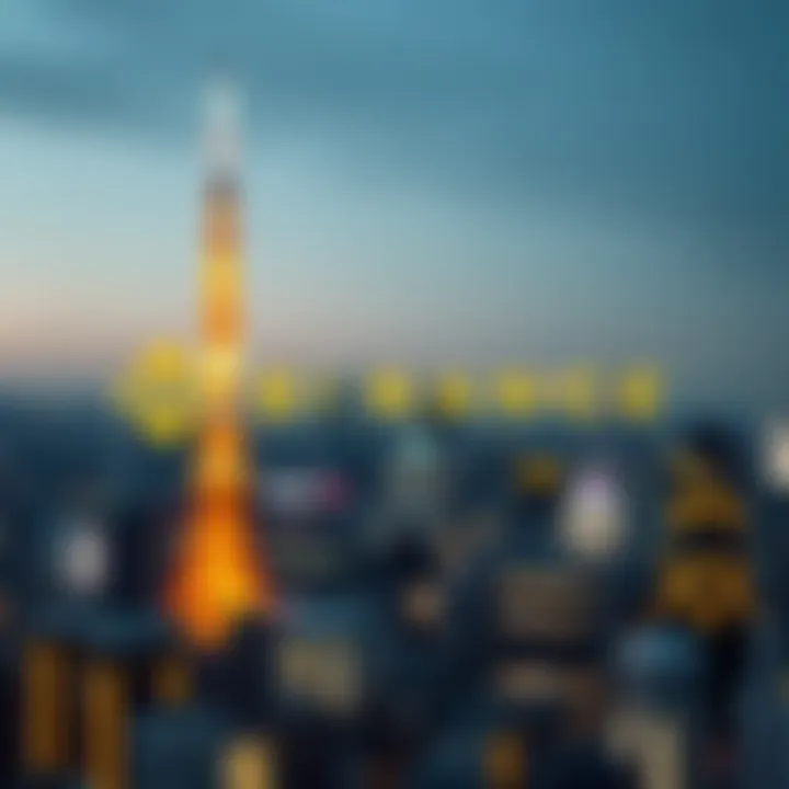 Binance logo in Japan with a backdrop of Tokyo skyline