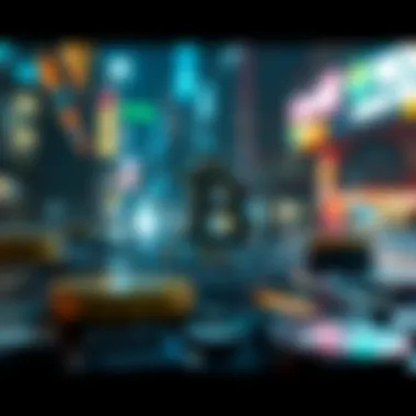 A futuristic representation of blockchain technology in action.