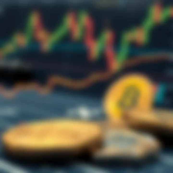 Cryptocurrency symbols with a financial chart background