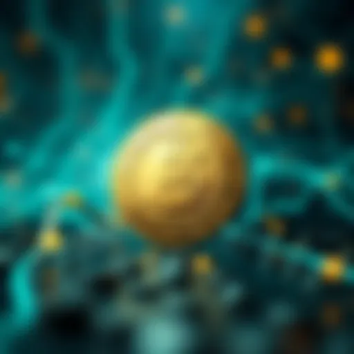 Everscale Coin logo with blockchain background