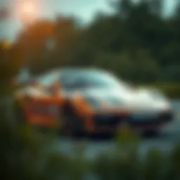 A digital representation of a Porsche NFT with blockchain motifs